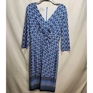 Donna Morgan Womens Size 10 3/4 Sleeve Knot Front Stretch Knit Jersey Midi Dress